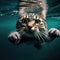 A cat swimming underwater. An AI generated image of an adventurous feline.