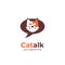 Cat talk logo for forum, community or chat app. Cat with love amour eyes inside bubble speech talk logo icon