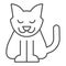 Cat thin line icon. Creepy demon with tail, witch pet. Halloween party vector design concept, outline style pictogram on