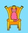 Cat on throne. Regal pet boss. Royal chair. Vector illustration