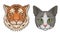Cat and Tiger Muzzle with Fur Vector Set