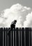 Cat on top of fence under cloudy sky. AI Generative