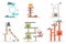 Cat tower and scratching post vector cartoon flat icon set