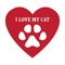 Cat track - animal footprint, Black and white vector illustration. I love my cat. A slogan concept for dog lovers. Sticker, banner