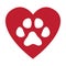 Cat track - animal footprint, Red and white vector illustration. I love my cat. A concept for dog lovers.