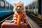 Cat travel humor Amusing concept of a cat going on vacation