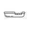 Cat tray with side and hole cut out entrance. Toilet filler icon. Linear logo of Pet cleaning. Black simple illustration of animal