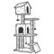 Cat tree with cat house and scratching post. Isolated pet supply. Sketch scratch board imitation.