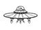 Cat on UFO spaceship sketch vector illustration