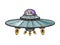 Cat on UFO spaceship sketch vector illustration