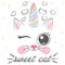 Cat, unicorn, caticorn illustration. Idea for print baby, girl t-shirt.