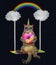 Cat unicorn with a donut swinging