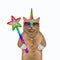 Cat unicorn holds magic wand 2