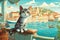 Cat Vacation Chronicles: Follow the travel adventures of a curious cat who explores coastal towns, capturing the essence of summer
