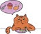 The cat is a vegetarian. Vector illustration diet, angry animal