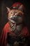 Cat in vintage uniform, portrait of serious pet in military outfit, generative AI