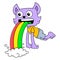 Cat is vomiting colorful rainbow, doodle icon image kawaii