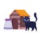 Cat walking house with food cartoon pets