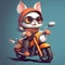 cat war goggle glasses and ride bike cartoon illustration ai generated