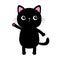 Cat waving hand icon. Funny face head Pink cheeks. Cute sad black kitten. Cartoon baby character. Funny kawaii animal. Pet
