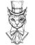 Cat wearing cylinder top hat and monocle. Hipster style hand drawn vector illustration