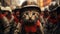 A cat wearing a fireman's helmet and standing in front of a crowd, AI