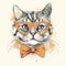 a cat wearing glasses and a bow tie with a watercolor effect of a cat wearing a bow tie and a pair of orange glasses