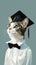 Cat Wearing Graduation Cap and Bow Tie
