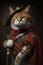 Cat wearing military clothes, portrait of funny serious pet in vintage outfit, generative AI