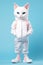 cat wearing white hoodie sweatshirt modern fashion clothed . AI generative