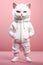 cat wearing white hoodie sweatshirt modern fashion clothed . AI generative