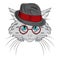 Cat were drawn by hand. Cat vector. Cat with glasses and hat .