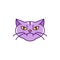 Cat witch icon, Angry cat. Colorful flat Halloween cat icon, Thin line art design, Vector illustration