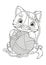 Cat with yarn ball coloring page. Outline cartoon vector illustration