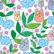 Cat zen leaf cloud no sleep seamless pattern