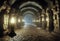 catacombs torches nightmare Rendering Mystical endless medieval 3D Scary concept abandoned gaol church catacomb ancient old