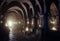 catacombs torches nightmare Rendering Mystical endless medieval 3D Scary concept abandoned gaol church catacomb ancient old