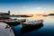 Catalan boats of Collioure at sunrise in France