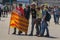 Catalan demonstrators with national catalan symbols in Barcelona to support the freedom of the political prisoners