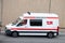 Catalan medical transport ambulance brand Mercedes Benz Sprinter along Barcelona\'s Ronda Litoral