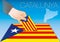 Catalonia ballot box, flag and map with hand