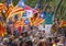 Catalonia Diada in Barcelona crowded diagonal street