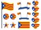 Catalonia flag set. Collection of symbols heart and circle. Vector