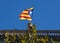 Catalonia independent flags on a terrace on top of a residential building downtown Barcelona, Spain.