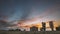 Catalonia, Spain. Spring Sunset Sky Above Spanish Countryside Rural Wheat Field Landscape. Lonely Barn Farm Building