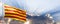 Catalonia waving flag on blue sky. 3d illustration