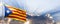Catalonia waving flag on blue sky. 3d illustration