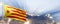 Catalonia waving flag on blue sky. 3d illustration