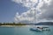 Catamaran at anchor at Sandy Cay, BVI