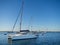 Catamaran anchored on a beach in the Formentera island